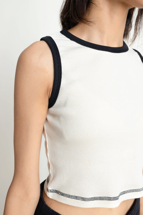 Beige & Black Cropped Tank Top